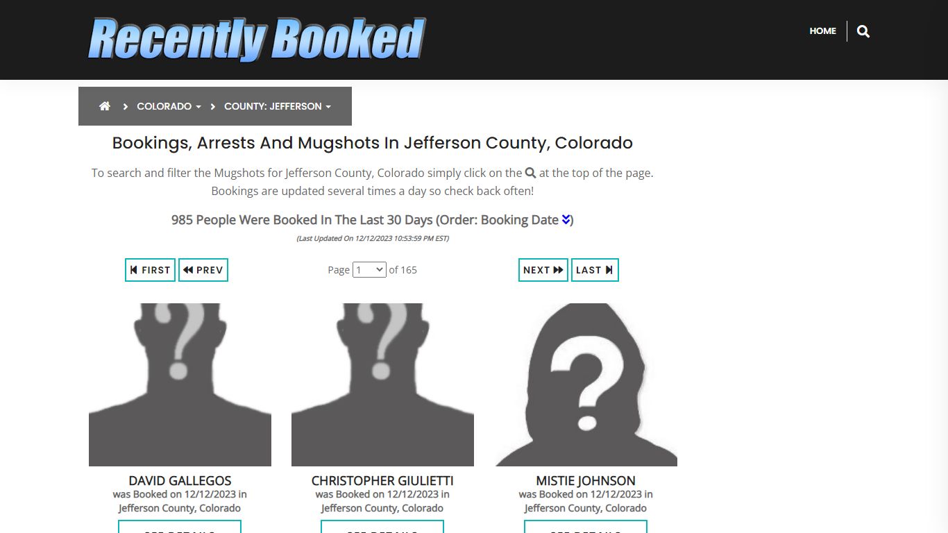 Bookings, Arrests and Mugshots in Jefferson County, Colorado